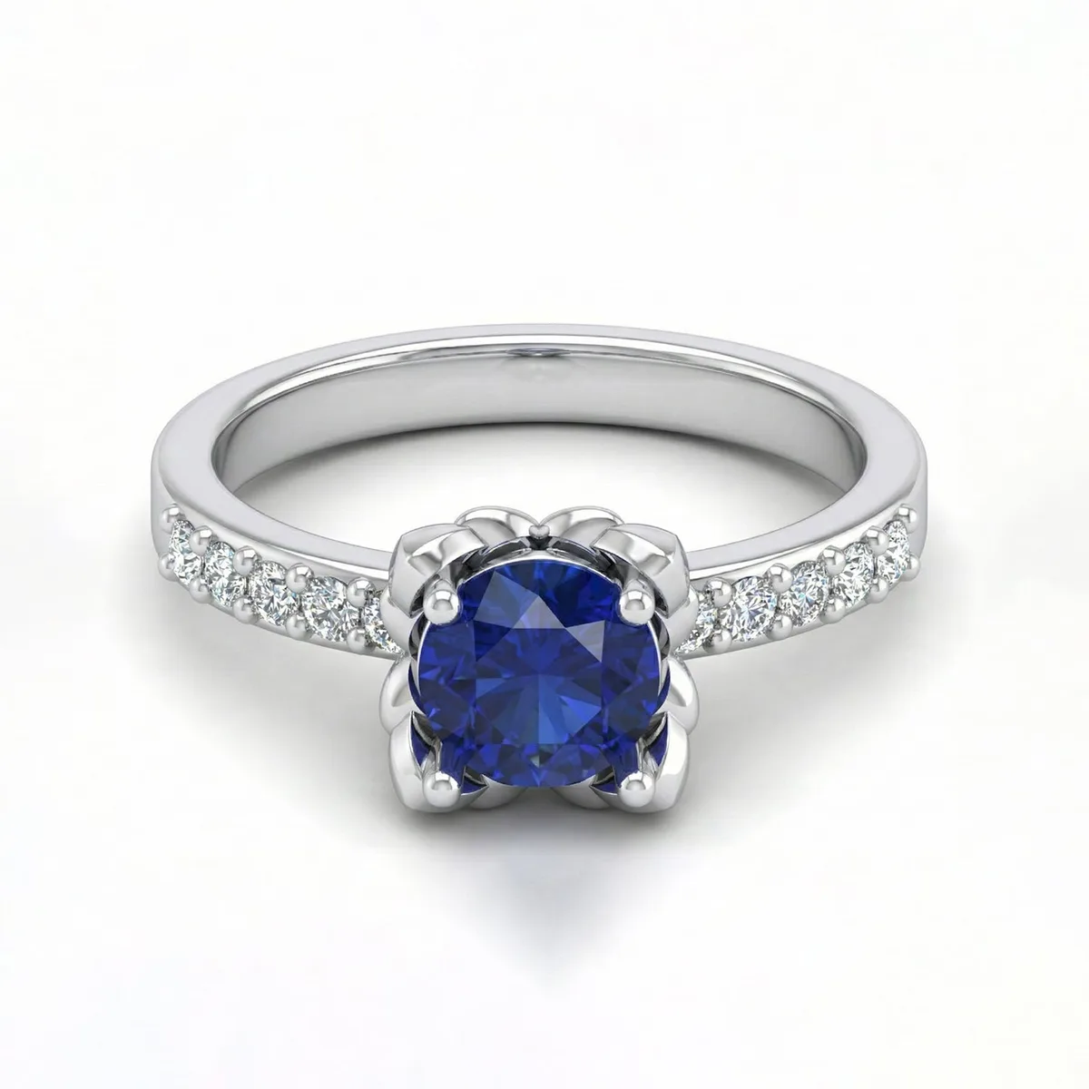 FDF07 Platinum Round Blue Sapphire PT950 Ladies Ring, view 2 – Viktor Alexander