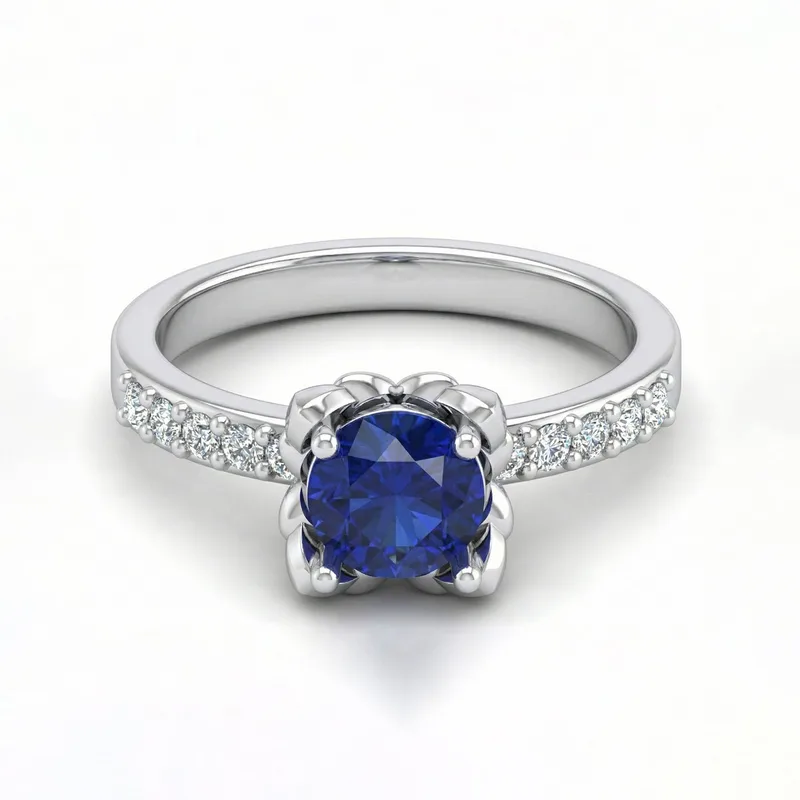 FDF07 Platinum Round Blue Sapphire PT950 Ladies Ring