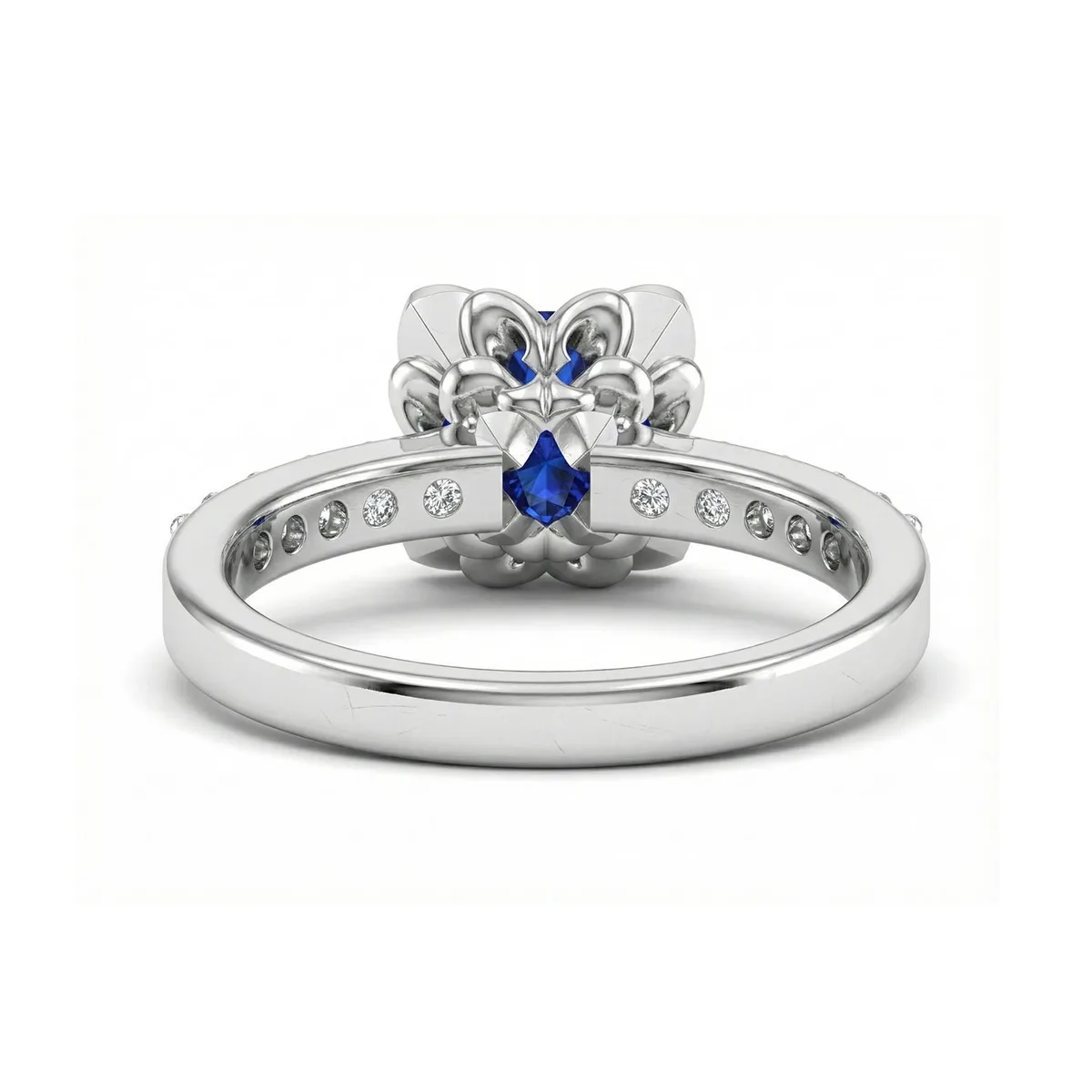 FDF07 Platinum Round Blue Sapphire PT950 Ladies Ring, view 3 – Viktor Alexander