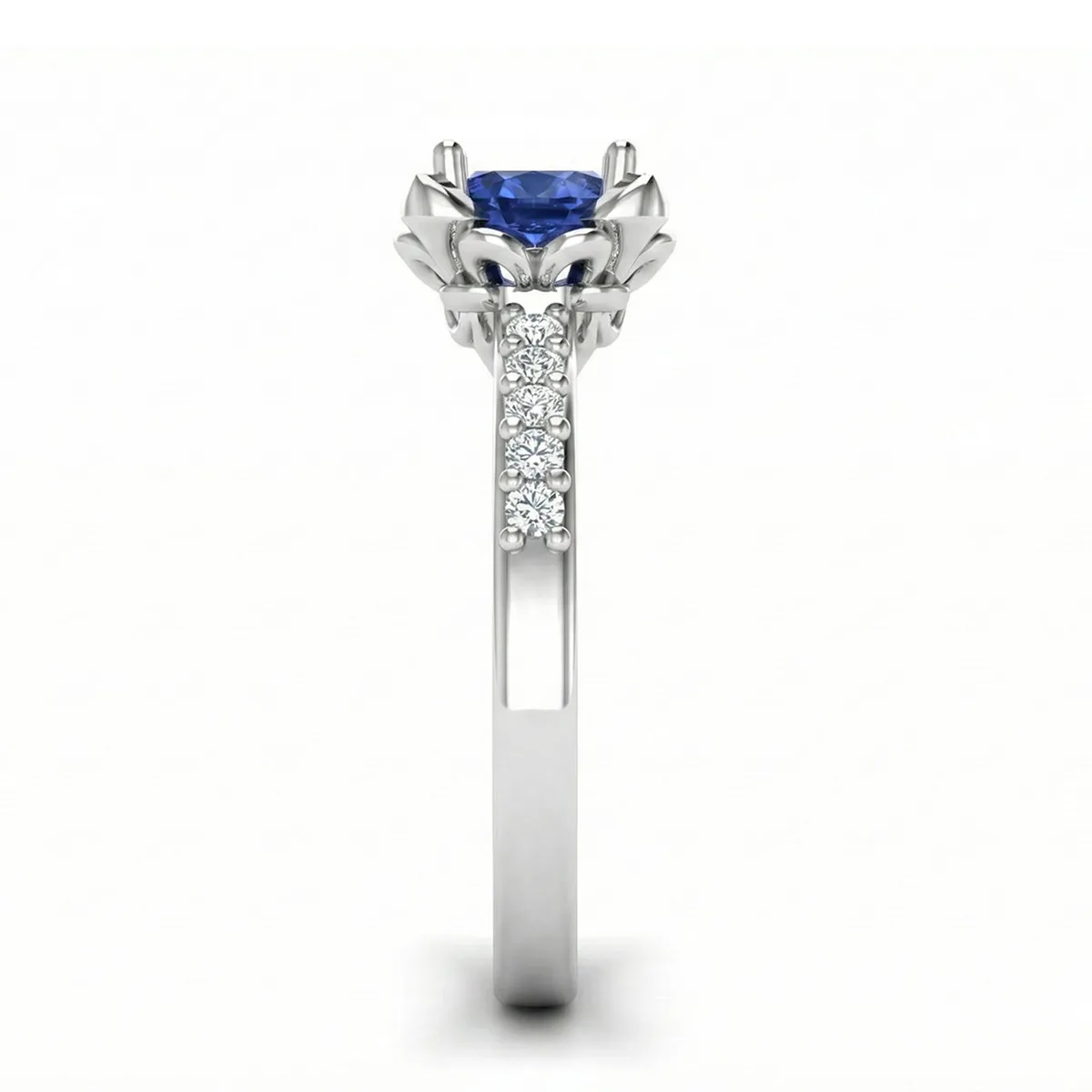 FDF07 Platinum Round Blue Sapphire PT950 Ladies Ring, view 4 – Viktor Alexander