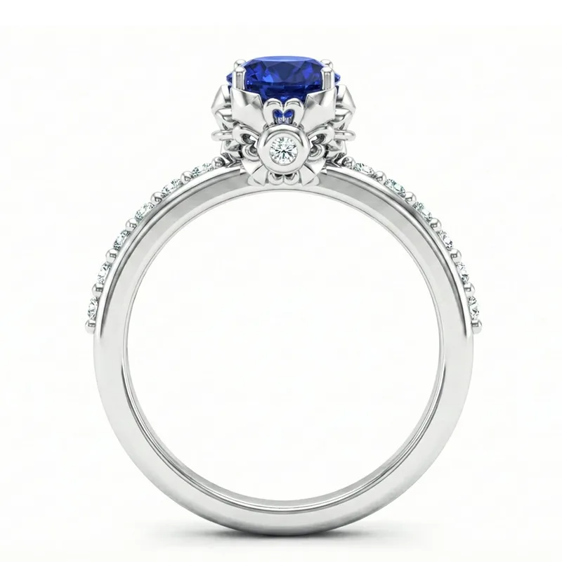 FDF08 Platinum Oval Blue Sapphire PT950 Ladies Ring