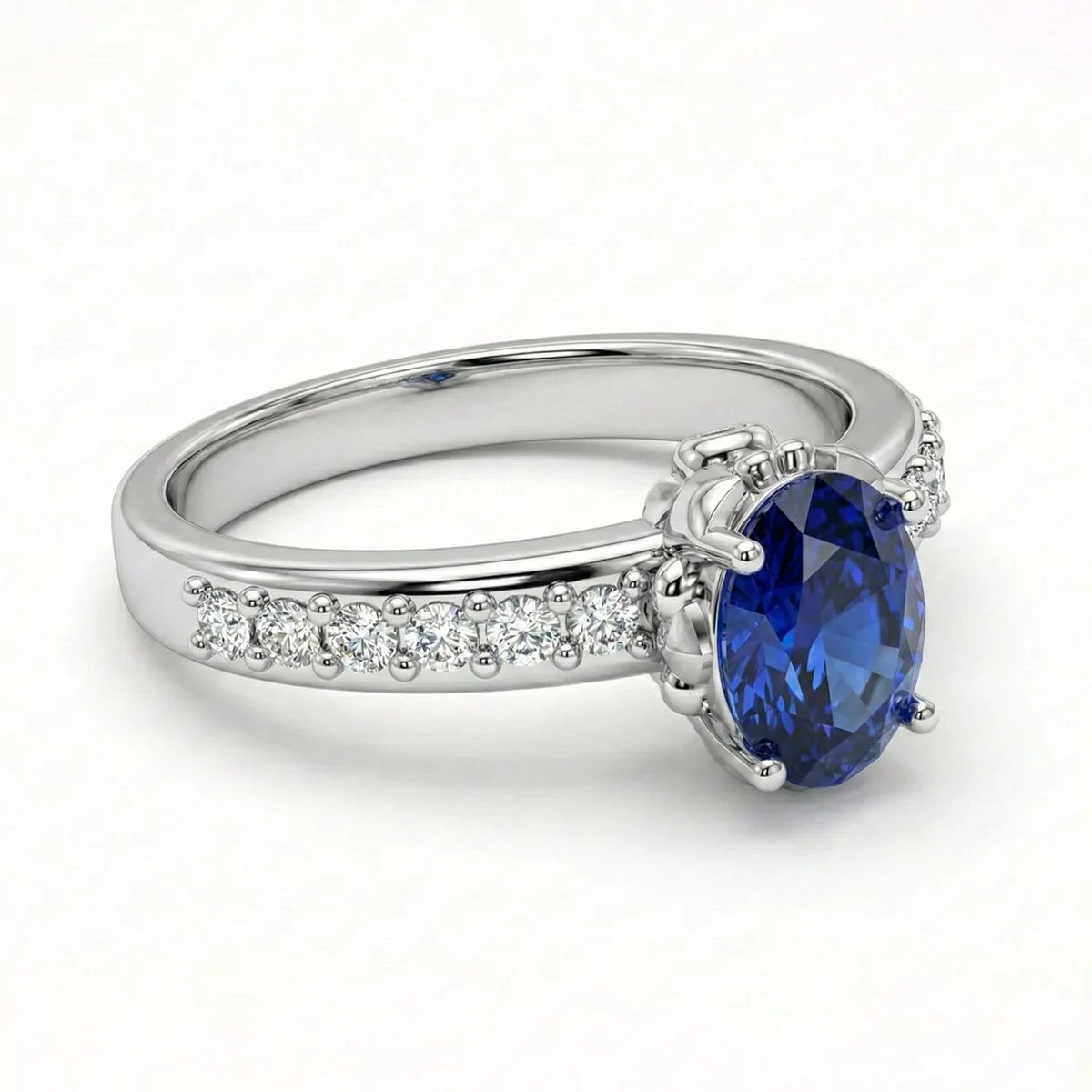 FDF08 Platinum Oval Blue Sapphire PT950 Ladies Ring, view 4 – Viktor Alexander