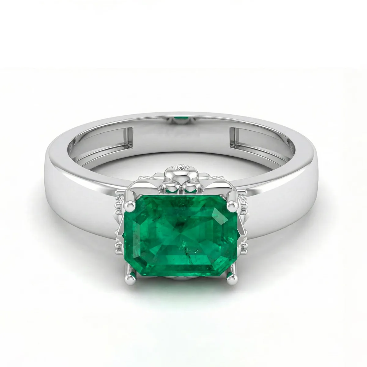 FDF09 Platinum Octagon Emerald PT950 Unisex Ring, view 2 – Viktor Alexander