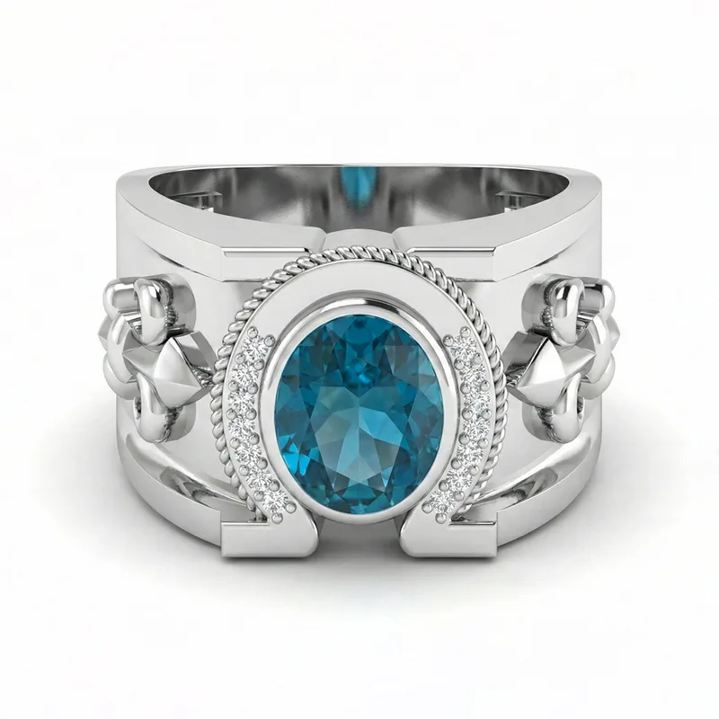 FDL02 Platinum Blue Zircon PT950 Men’s Ring