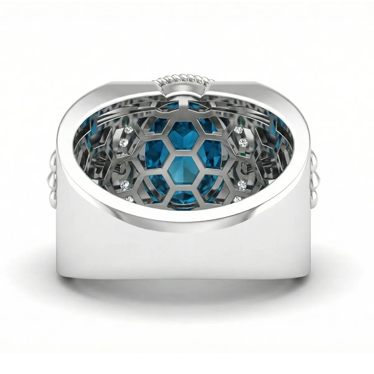 FDL02 Platinum Blue Zircon PT950 Men’s Ring, view 2 – Viktor Alexander