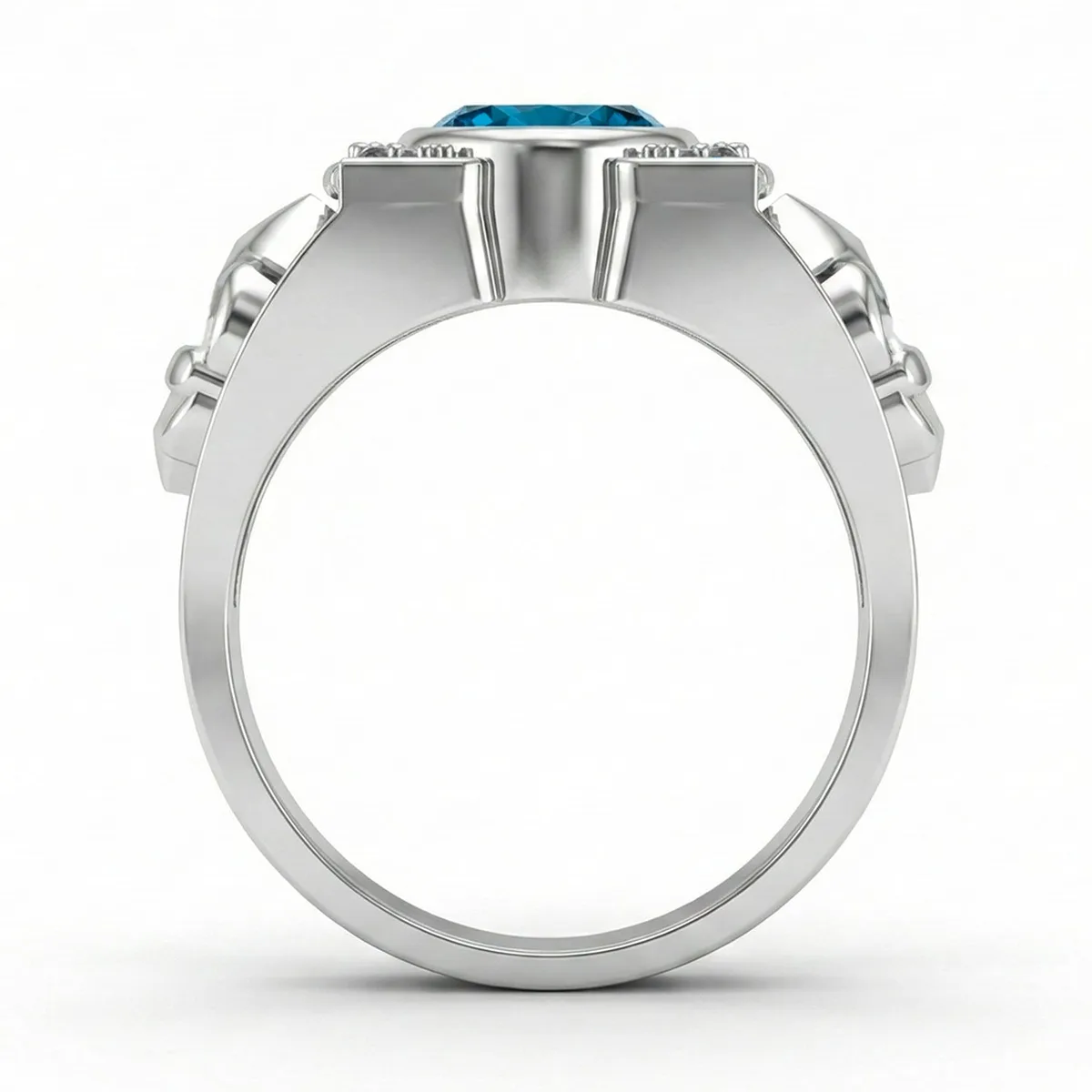 FDL02 Platinum Blue Zircon PT950 Men’s Ring, view 3 – Viktor Alexander