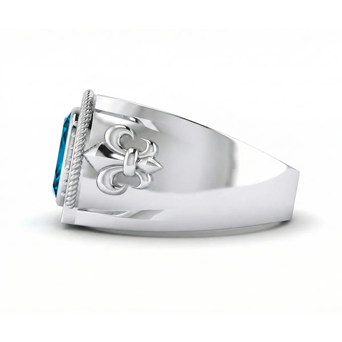FDL02 Platinum Blue Zircon PT950 Men’s Ring, view 4 – Viktor Alexander