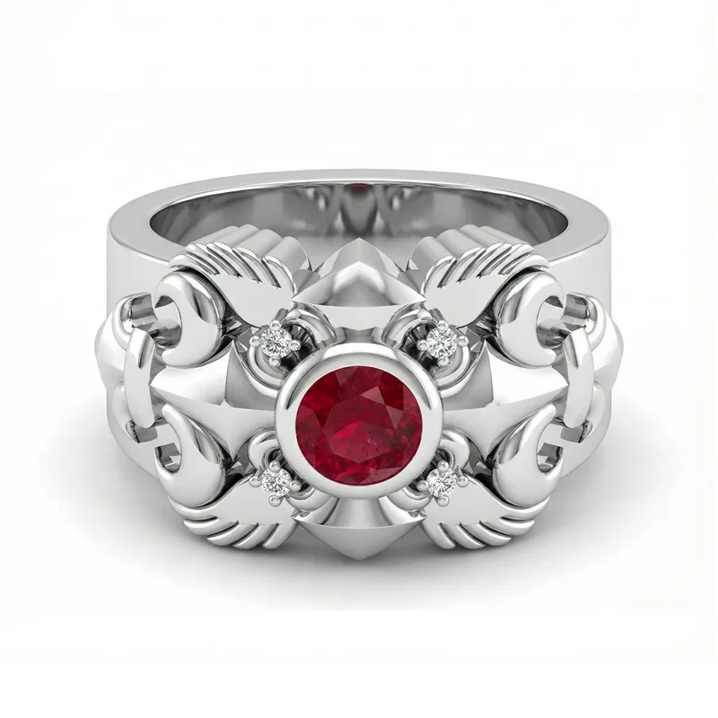 FDL03 Platinum Round Ruby PT950 Men’s Ring