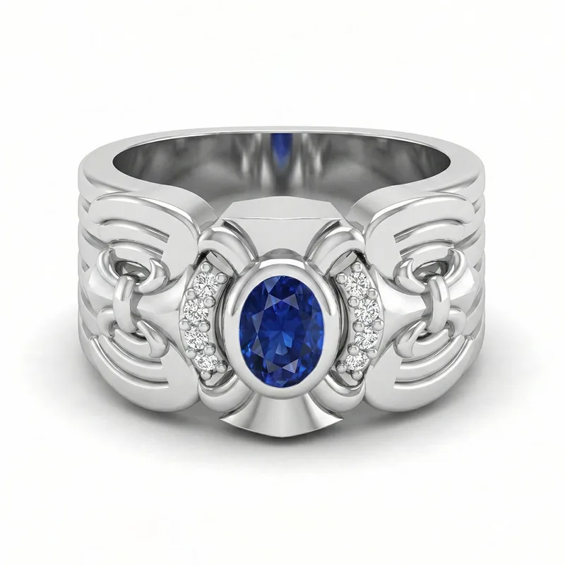 FDL04 Platinum Oval Blue Sapphire PT950 Men’s Ring