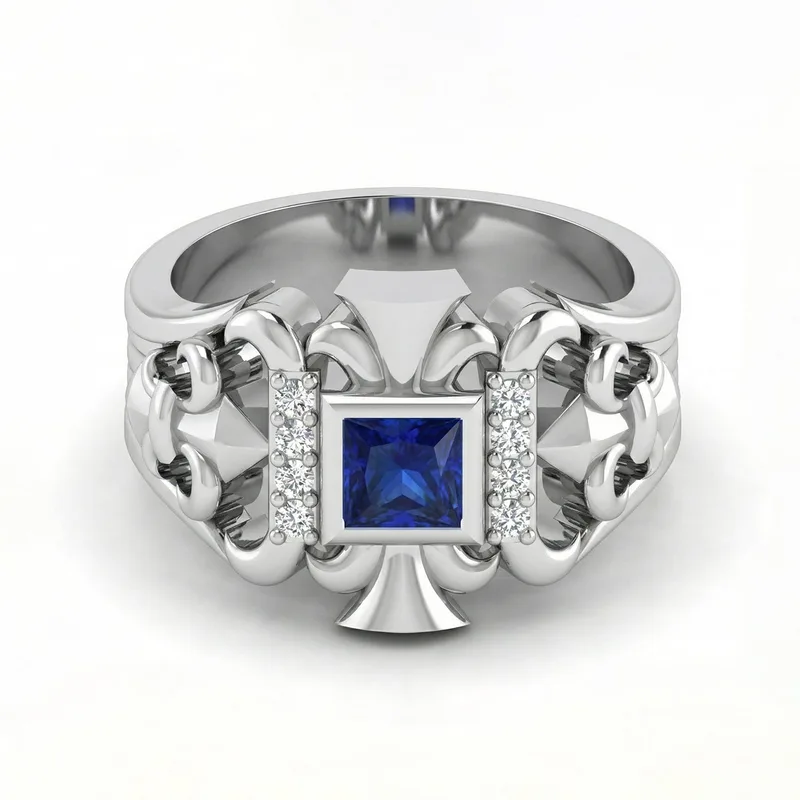 FDL05 Platinum Square Blue Sapphire PT950 Men’s Ring