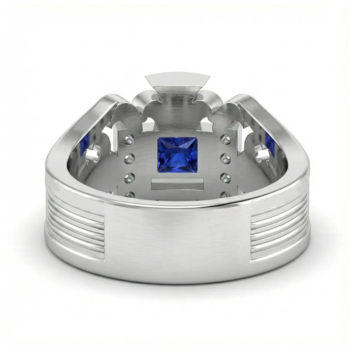 FDL05 Platinum Square Blue Sapphire PT950 Men’s Ring, view 2 – Viktor Alexander