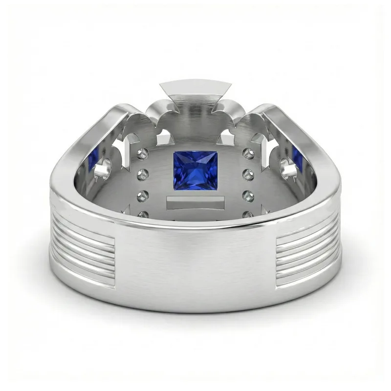 FDL05 Platinum Square Blue Sapphire PT950 Men’s Ring