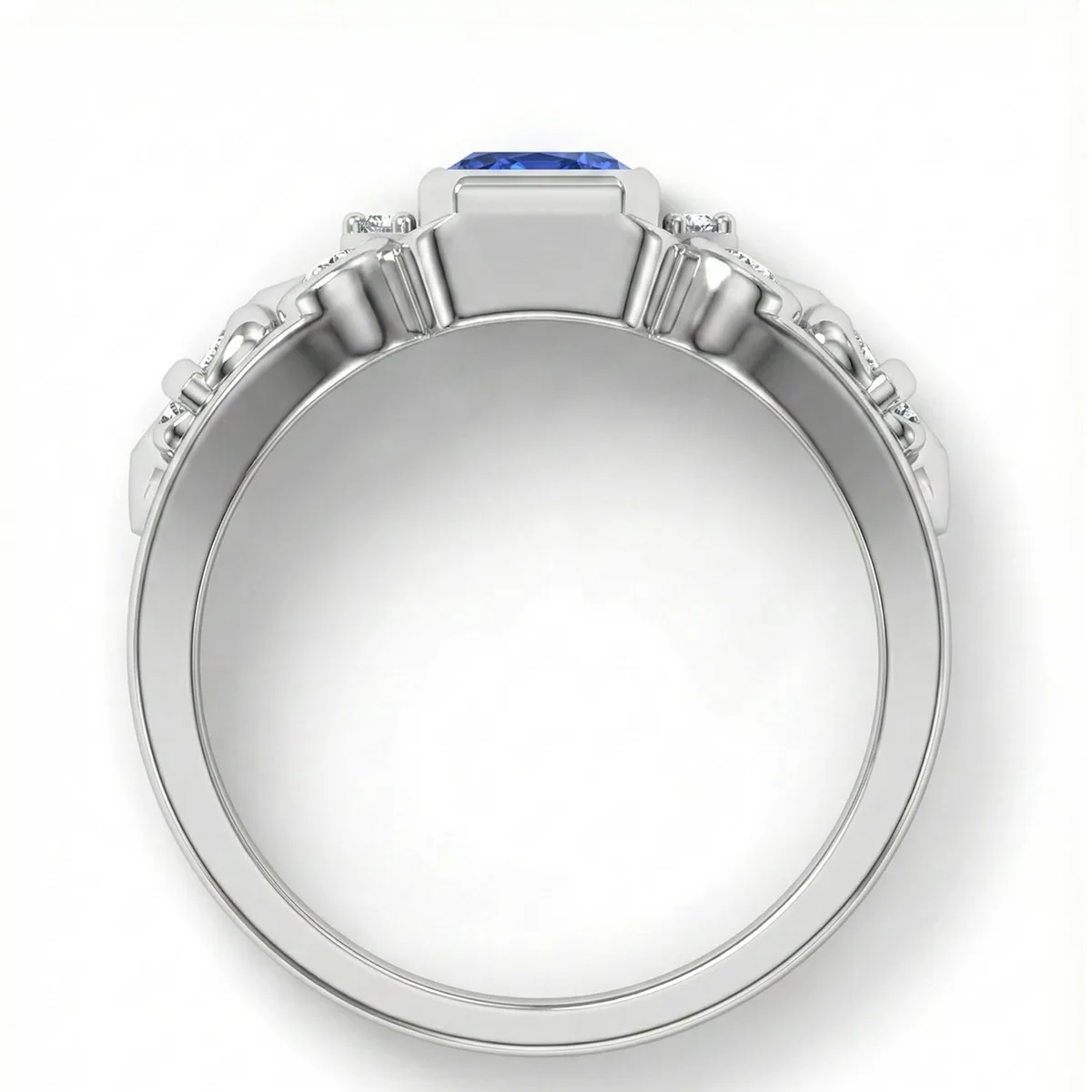 FDL05 Platinum Square Blue Sapphire PT950 Men’s Ring, view 3 – Viktor Alexander