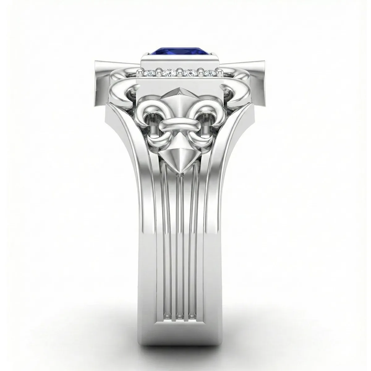 FDL05 Platinum Square Blue Sapphire PT950 Men’s Ring, view 4 – Viktor Alexander