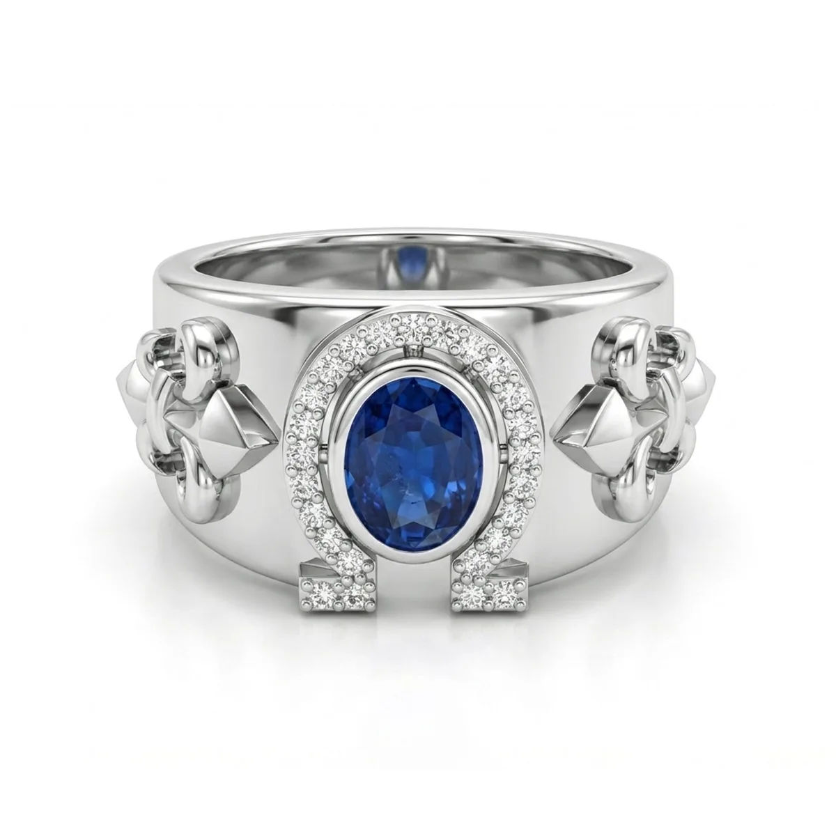 FDL12 Platinum Oval Blue Sapphire PT950 Men’s Ring – Viktor Alexander