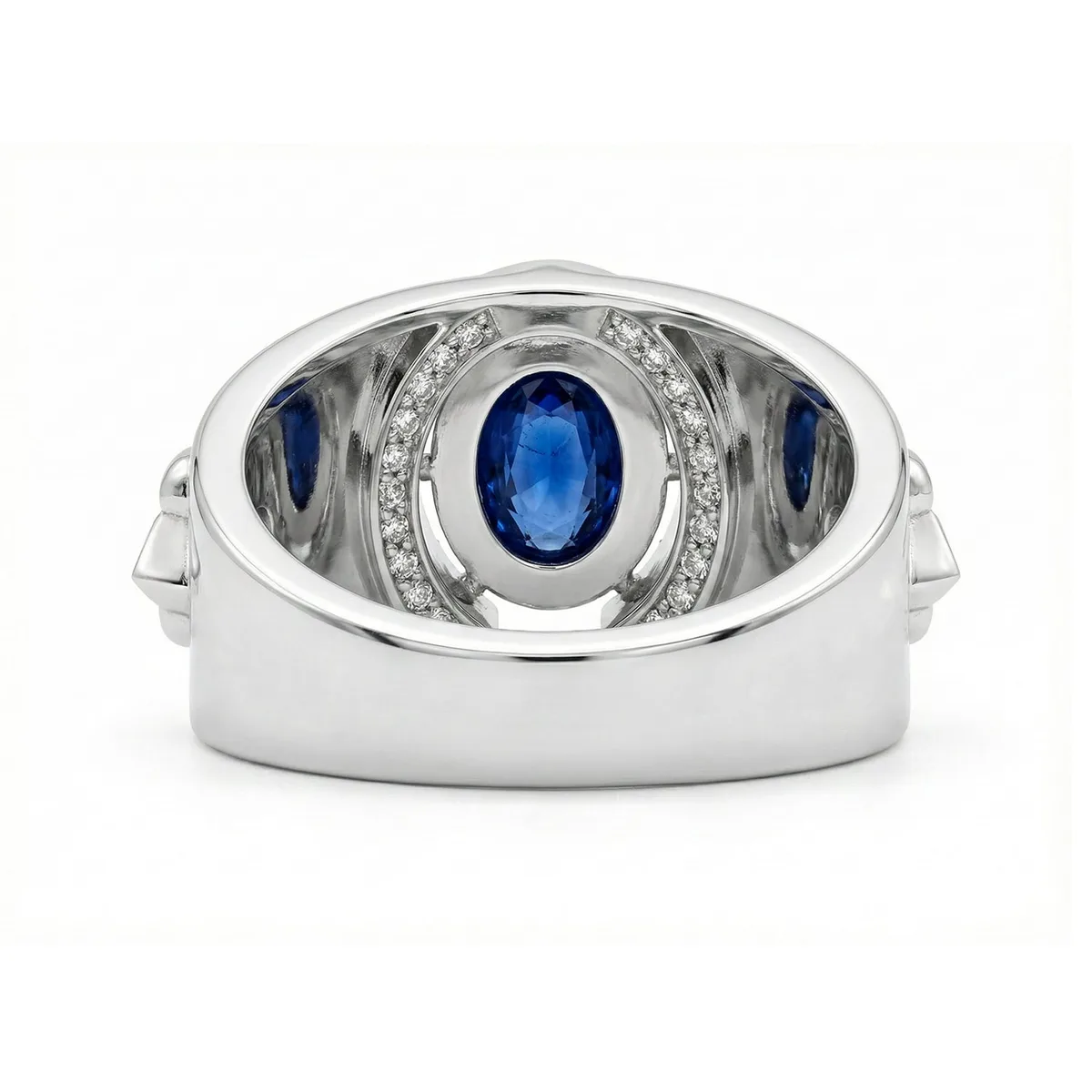 FDL12 Platinum Oval Blue Sapphire PT950 Men’s Ring, view 2 – Viktor Alexander
