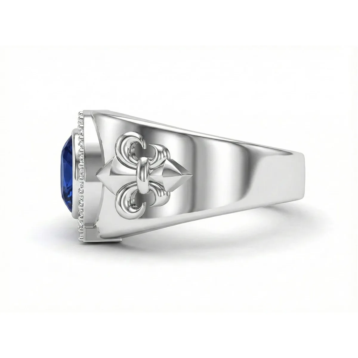 FDL12 Platinum Oval Blue Sapphire PT950 Men’s Ring, view 4 – Viktor Alexander