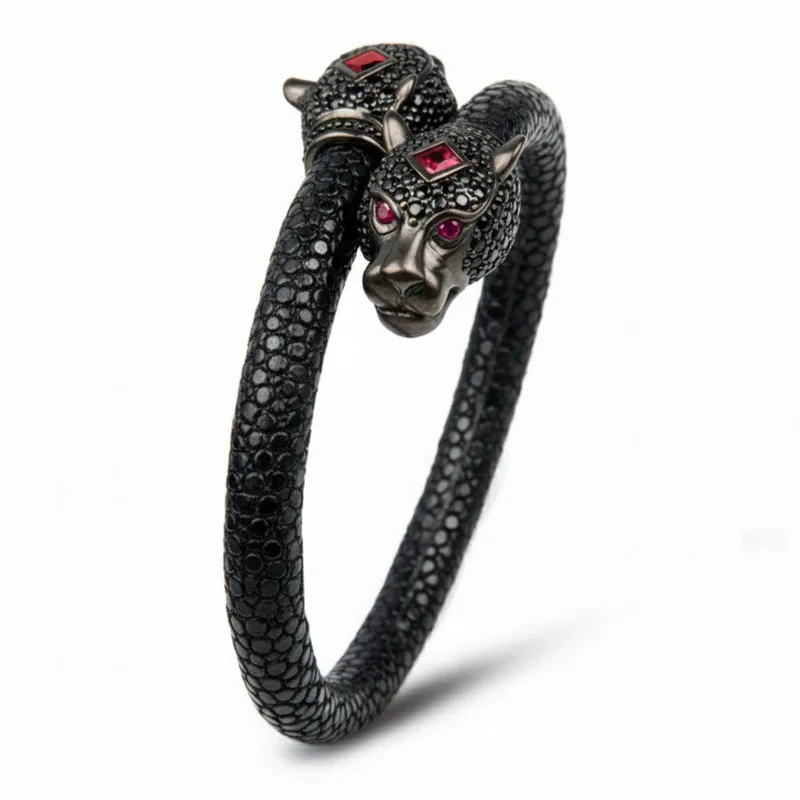 Jaguar X Pave 925 White Sapphire & Ruby Stingray Bracelet