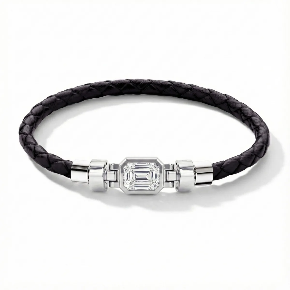 Jubilee 1.6 carat Emerald Cut Diamond with Braided Calf Leather in 18 carat Gold – Viktor Alexander