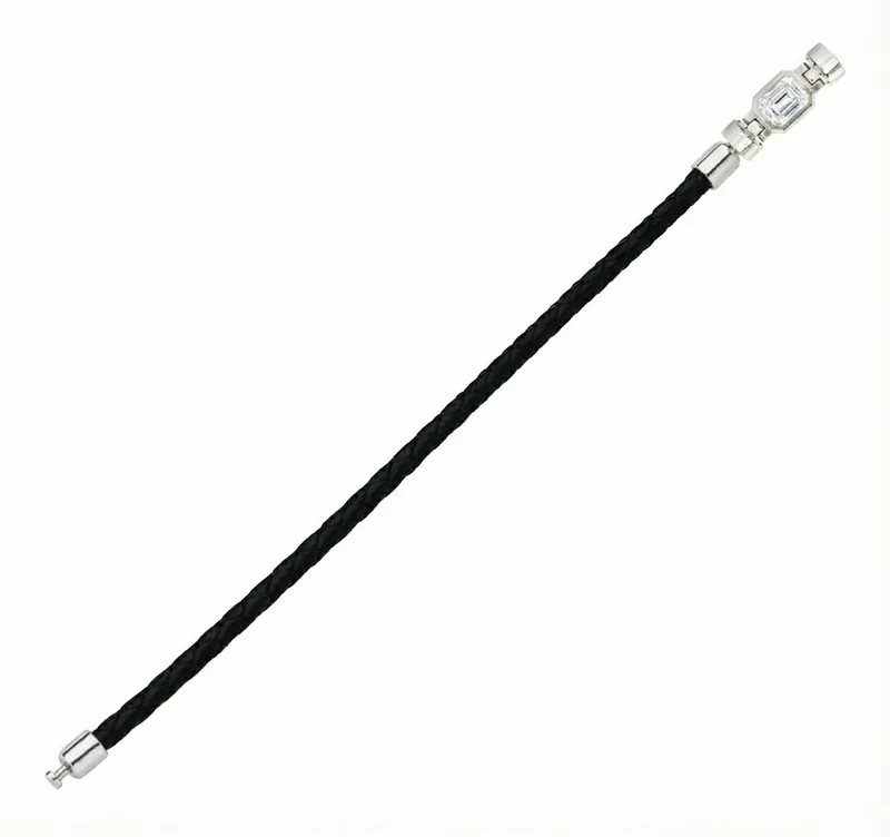 Jubilee 1.6 carat Emerald Cut Diamond with Braided Calf Leather in 18 carat Gold