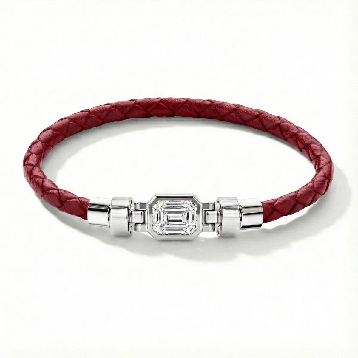 Jubilee 1.6 carat Emerald Cut Diamond with Braided Calf Leather in 18 carat Gold, view 3 – Viktor Alexander