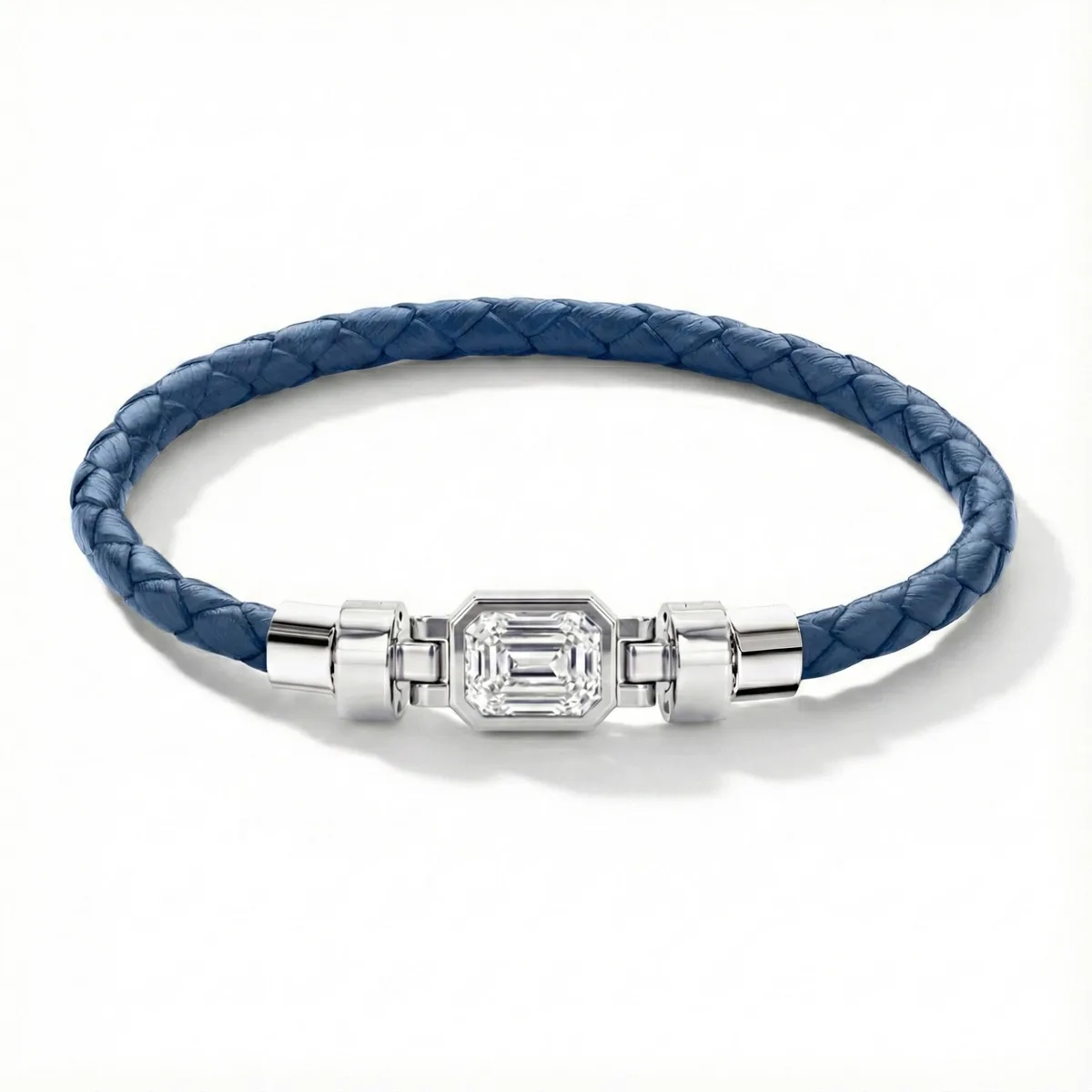 Jubilee 1.6 carat Emerald Cut Diamond with Braided Calf Leather in 18 carat Gold, view 4 – Viktor Alexander