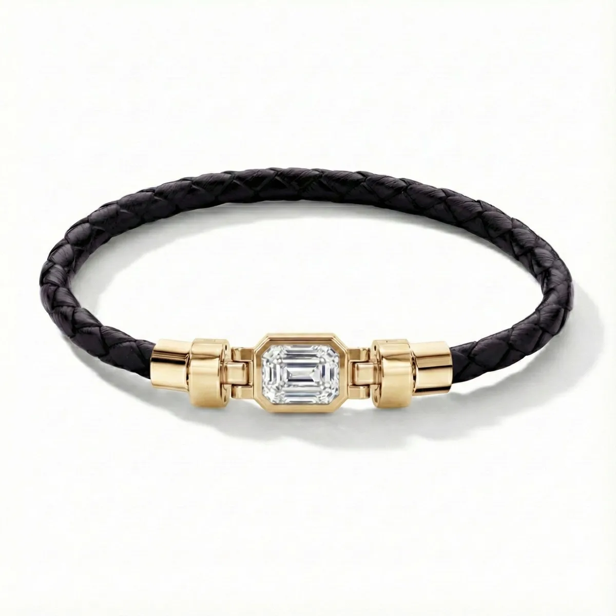 Jubilee 1.6 carat Emerald Cut Diamond with Braided Calf Leather in 18 carat Gold, view 5 – Viktor Alexander