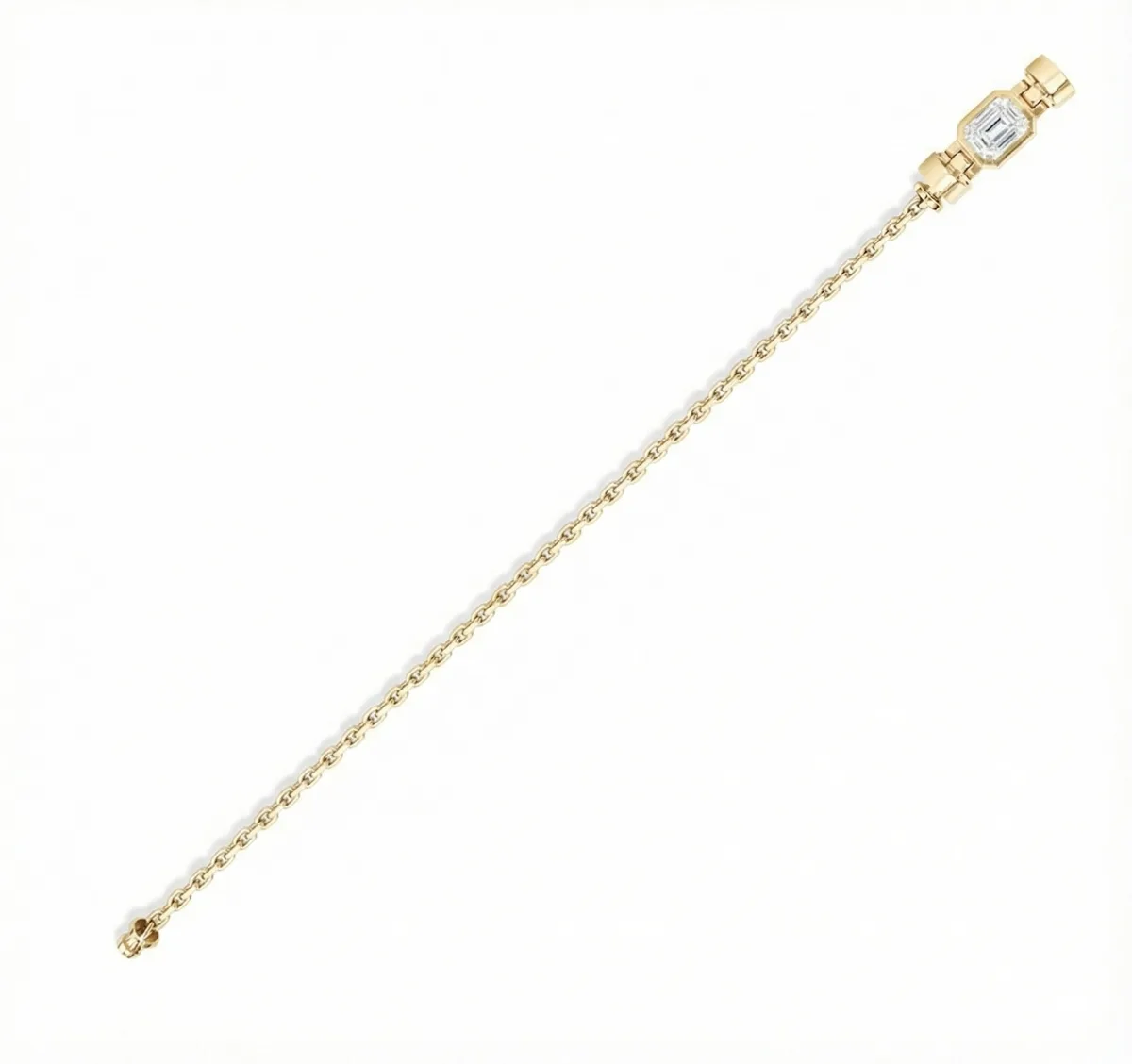Jubilee 1.6 carat Emerald Cut Diamond with gold chain links in 18 carat Gold, view 2 – Viktor Alexander