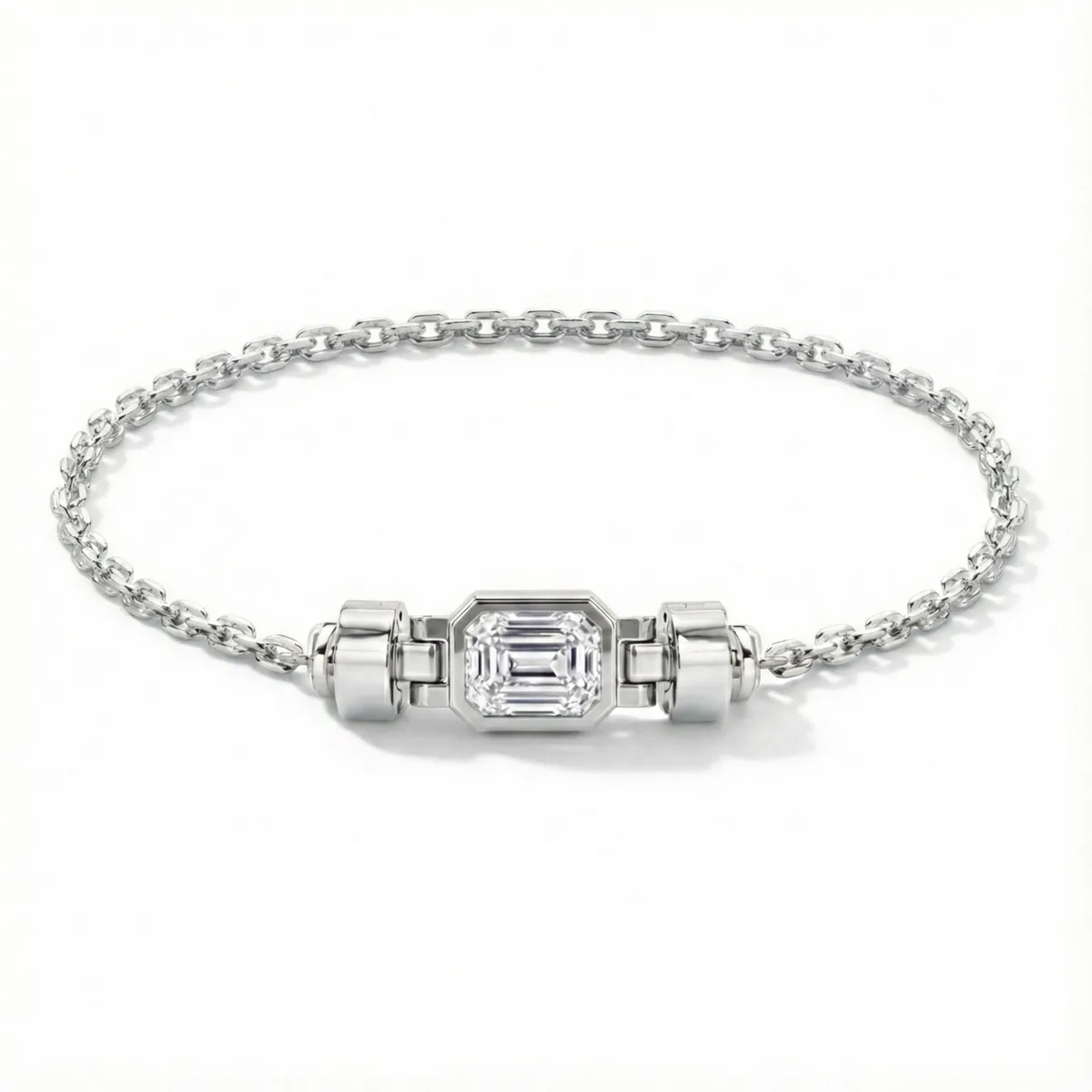 Jubilee 1.6 carat Emerald Cut Diamond with gold chain links in 18 carat Gold, view 7 – Viktor Alexander