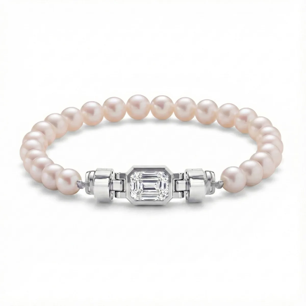 Jubilee 1.6 carat Emerald Cut Diamond with Natural 6mm Pearls in 18 carat Gold – Viktor Alexander