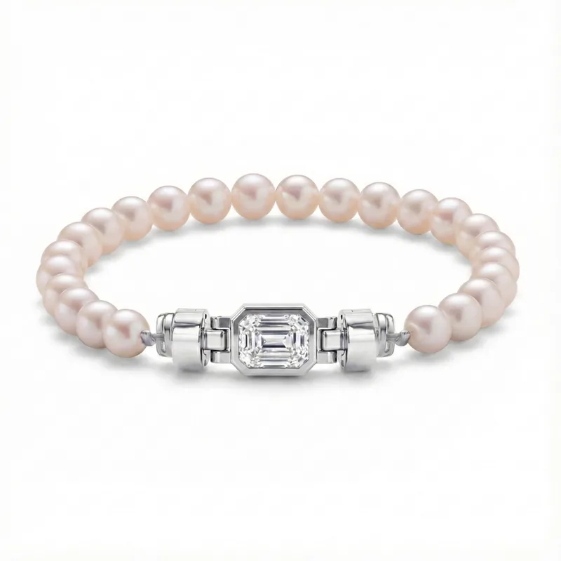 Jubilee 1.6 carat Emerald Cut Diamond with Natural 6mm Pearls in 18 carat Gold