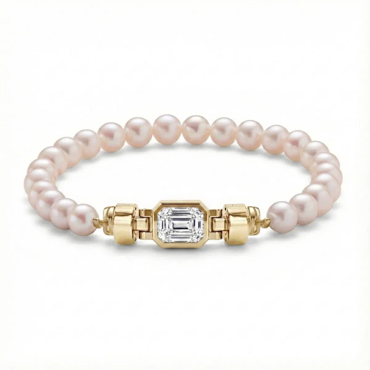 Jubilee 1.6 carat Emerald Cut Diamond with Natural 6mm Pearls in 18 carat Gold, view 3 – Viktor Alexander