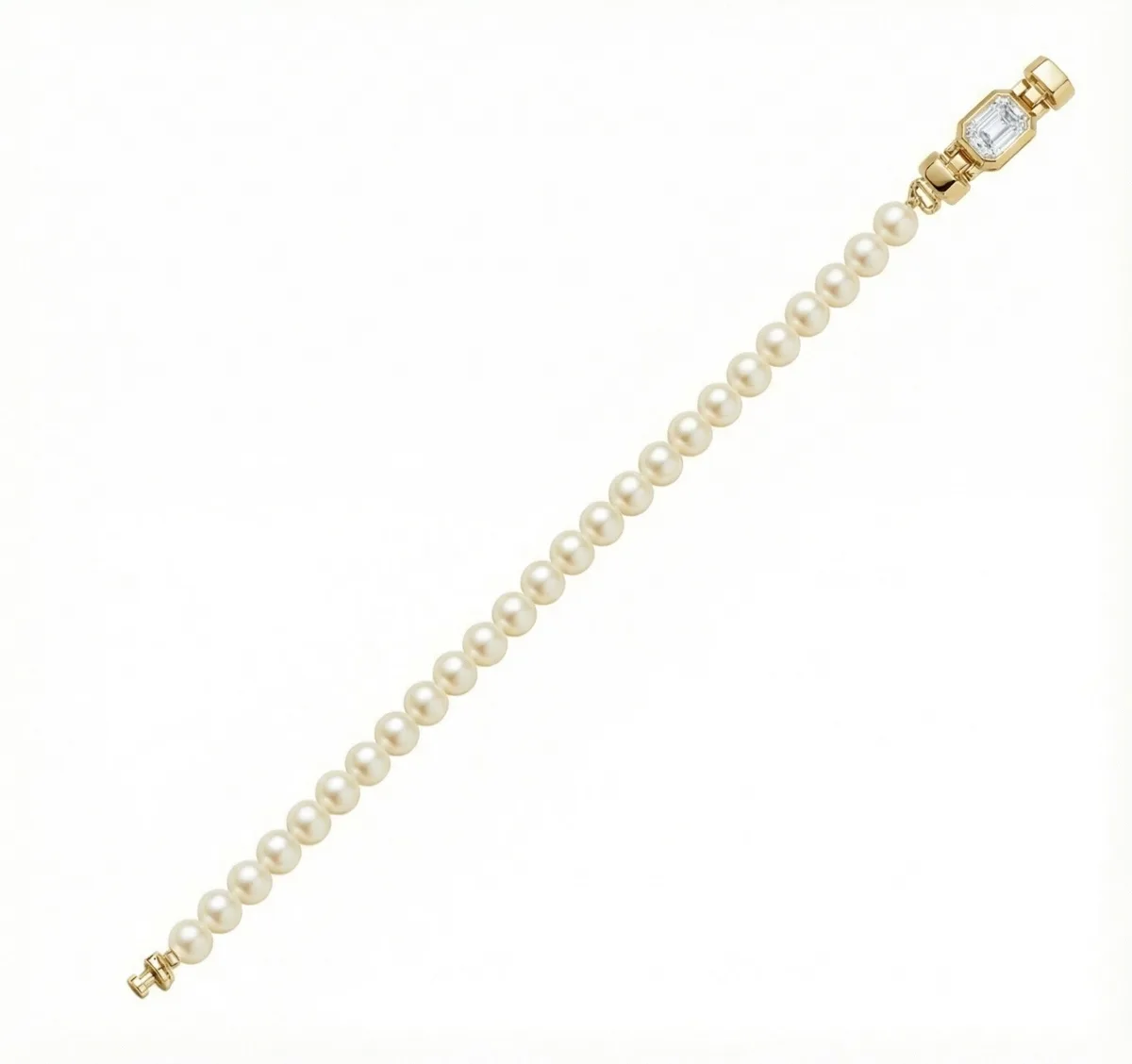 Jubilee 1.6 carat Emerald Cut Diamond with Natural 6mm Pearls in 18 carat Gold, view 4 – Viktor Alexander