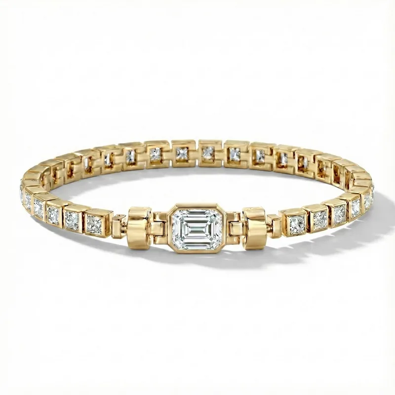 Jubilee 1 carat Emerald Cut Diamond with 3mm Eternity Diamond Bracelet in 18 carat Yellow Gold