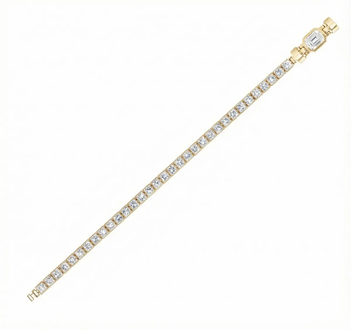 Jubilee 1 carat Emerald Cut Diamond with 3mm Eternity Diamond Bracelet in 18 carat Yellow Gold, view 2 – Viktor Alexander
