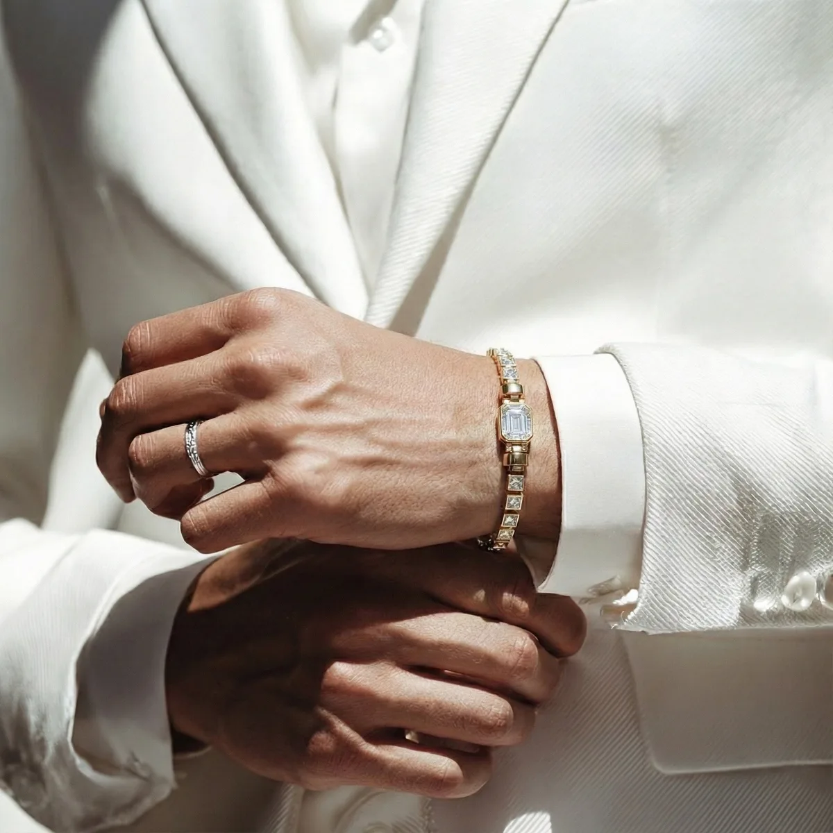 Jubilee 1 carat Emerald Cut Diamond with 3mm Eternity Diamond Bracelet in 18 carat Yellow Gold, view 3 – Viktor Alexander