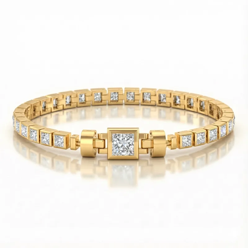 Jubilee 1 carat Princess Cut Diamond with 3mm Eternity Diamond Bracelet in 18 carat Yellow Gold