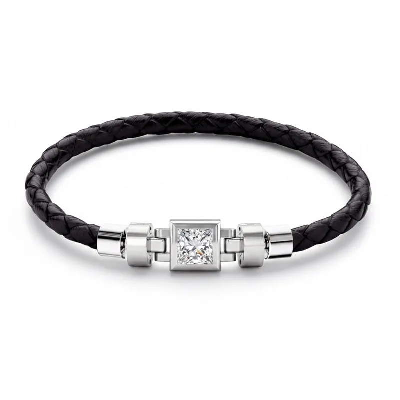 Jubilee 1 carat Princess Diamond with Braided Calf Leather in 18 carat Gold