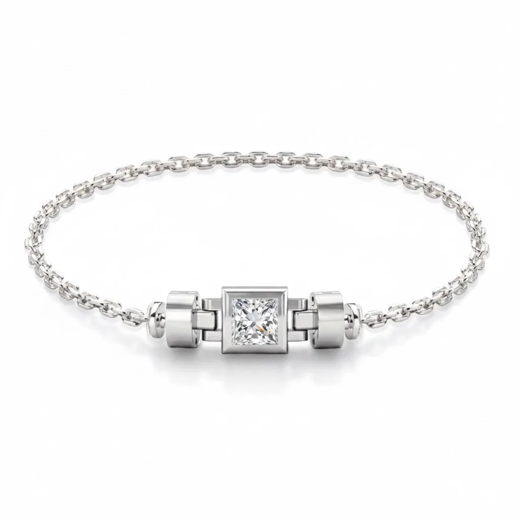 Jubilee 1 carat Princess Diamond with gold chain links in 18 carat Gold, view 8 – Viktor Alexander