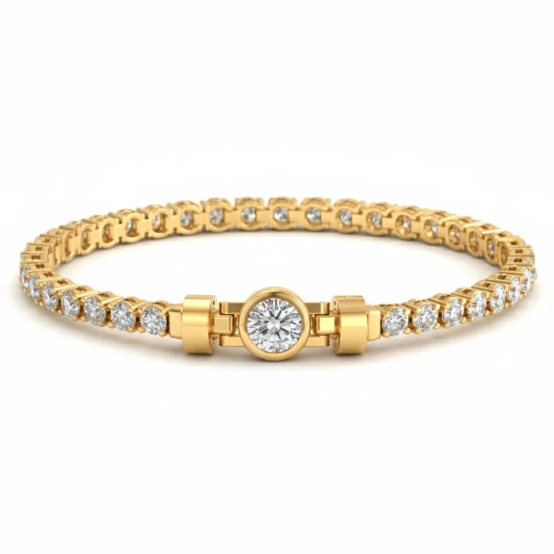 Jubilee 1 carat Round Brilliant Diamond with 3mm Eternity Diamond Bracelet in 18 carat Yellow Gold