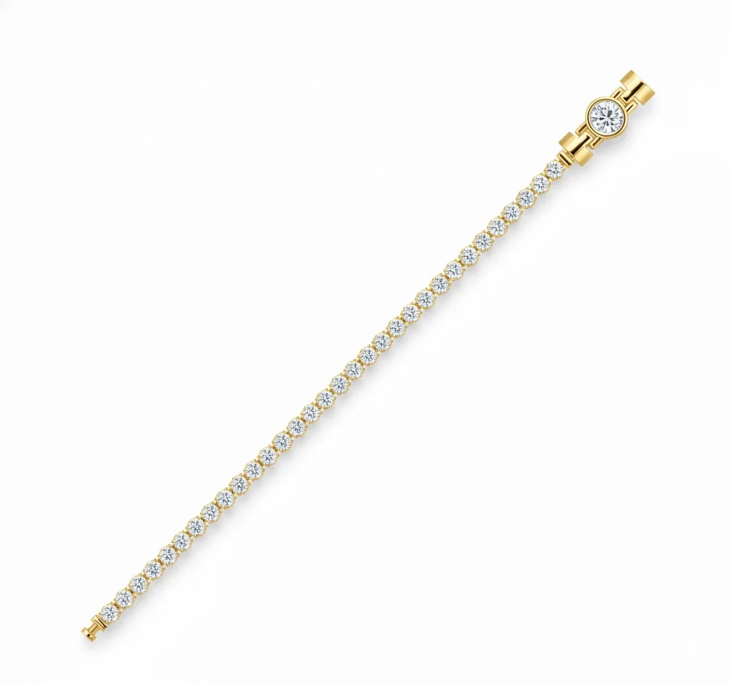 Jubilee 1 carat Round Brilliant Diamond with 3mm Eternity Diamond Bracelet in 18 carat Yellow Gold, view 2 – Viktor Alexander