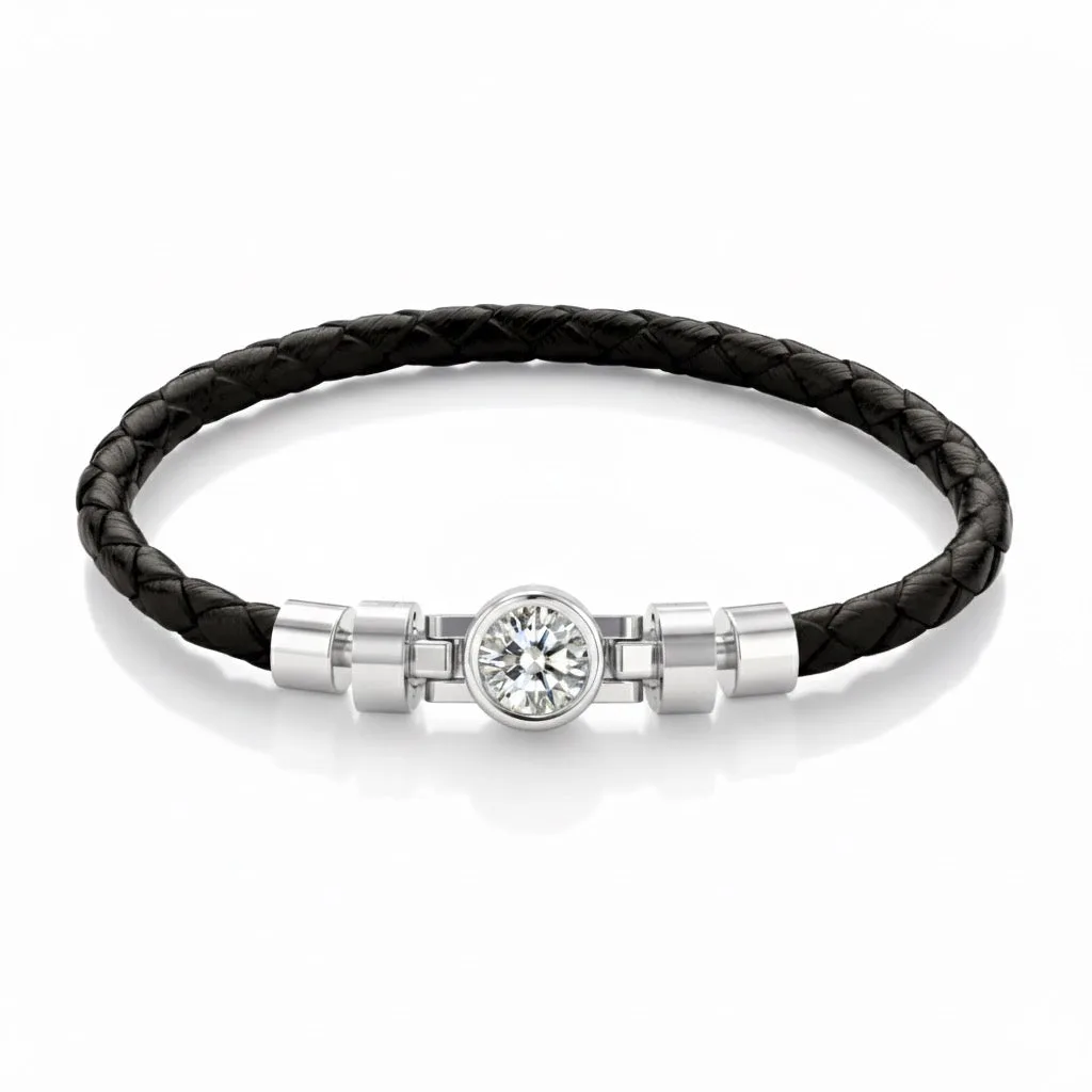 Jubilee 1 carat Round Brilliant Diamond with Braided Calf Leather in 18 carat Gold – Viktor Alexander
