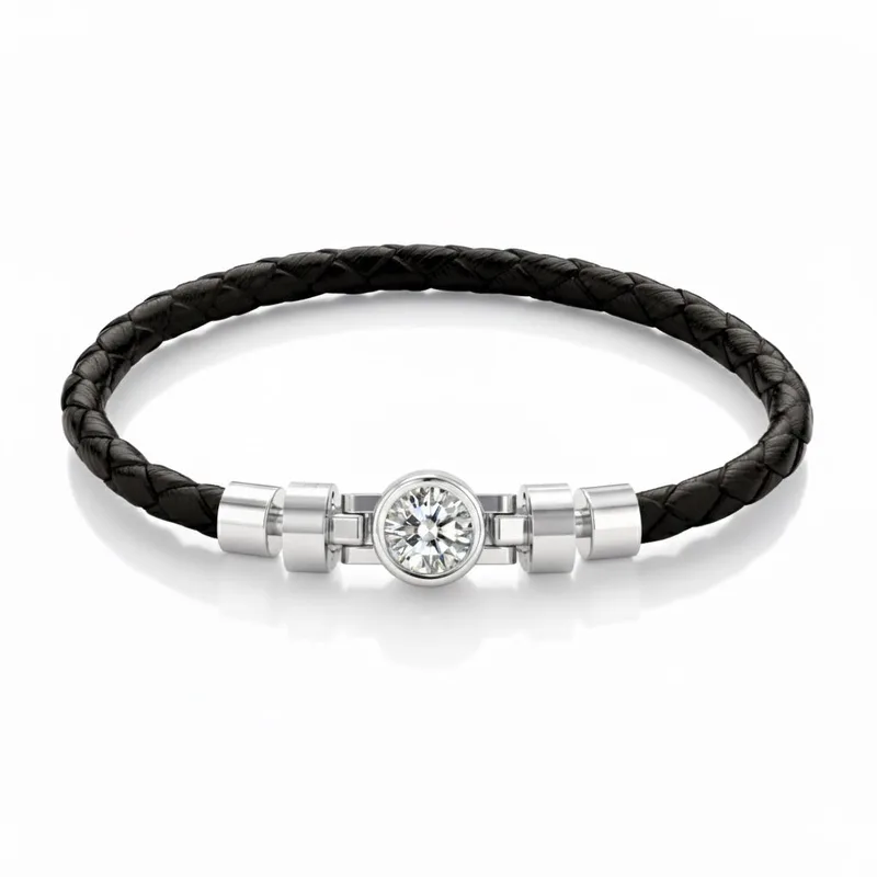 Jubilee 1 carat Round Brilliant Diamond with Braided Calf Leather in 18 carat Gold