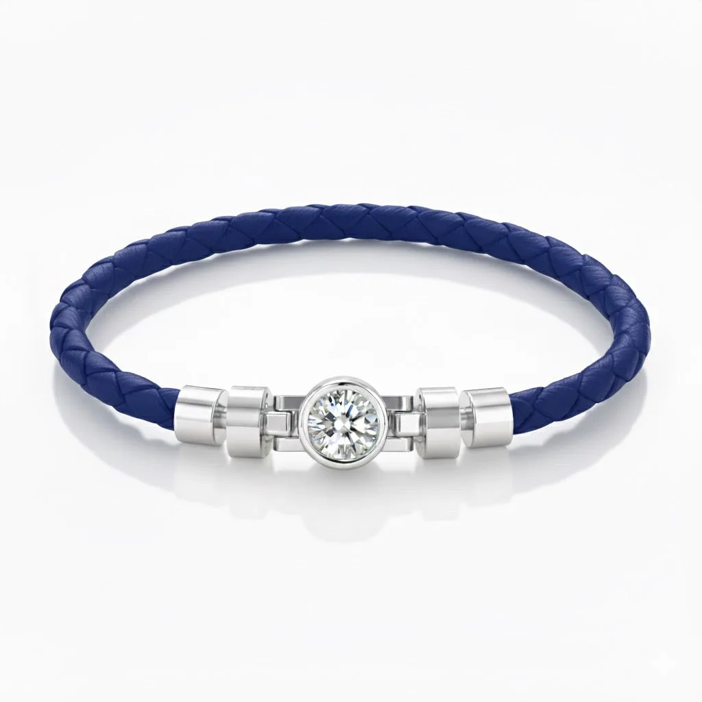 Jubilee 1 carat Round Brilliant Diamond with Braided Calf Leather in 18 carat Gold, view 3 – Viktor Alexander
