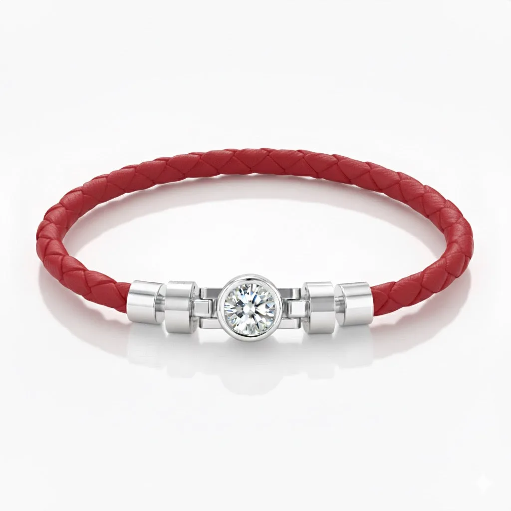 Jubilee 1 carat Round Brilliant Diamond with Braided Calf Leather in 18 carat Gold, view 4 – Viktor Alexander