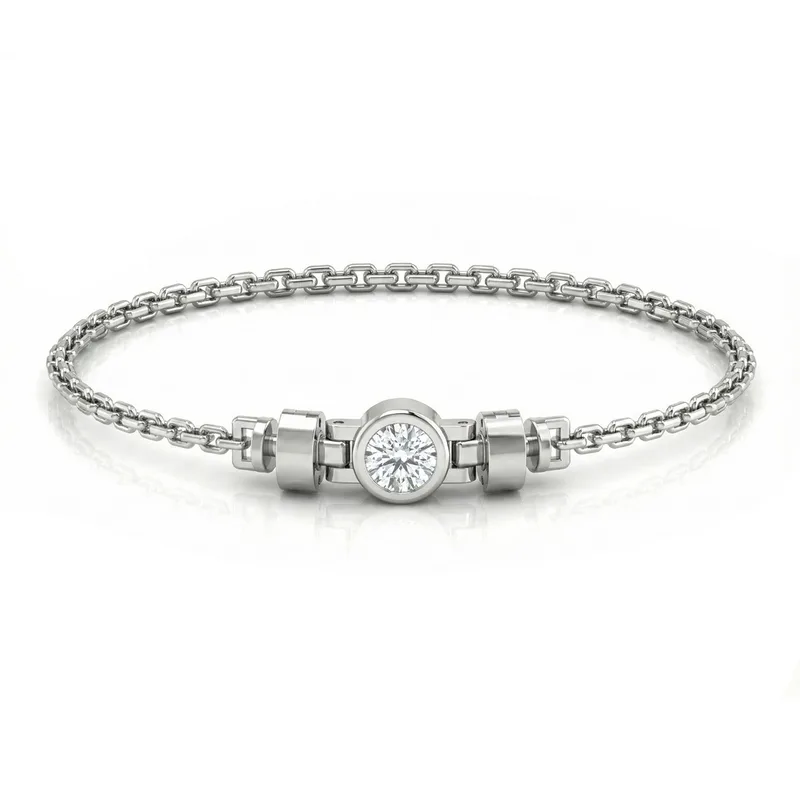 Jubilee 1 carat Round Brilliant Diamond with gold chain links in 18 carat Yellow Gold