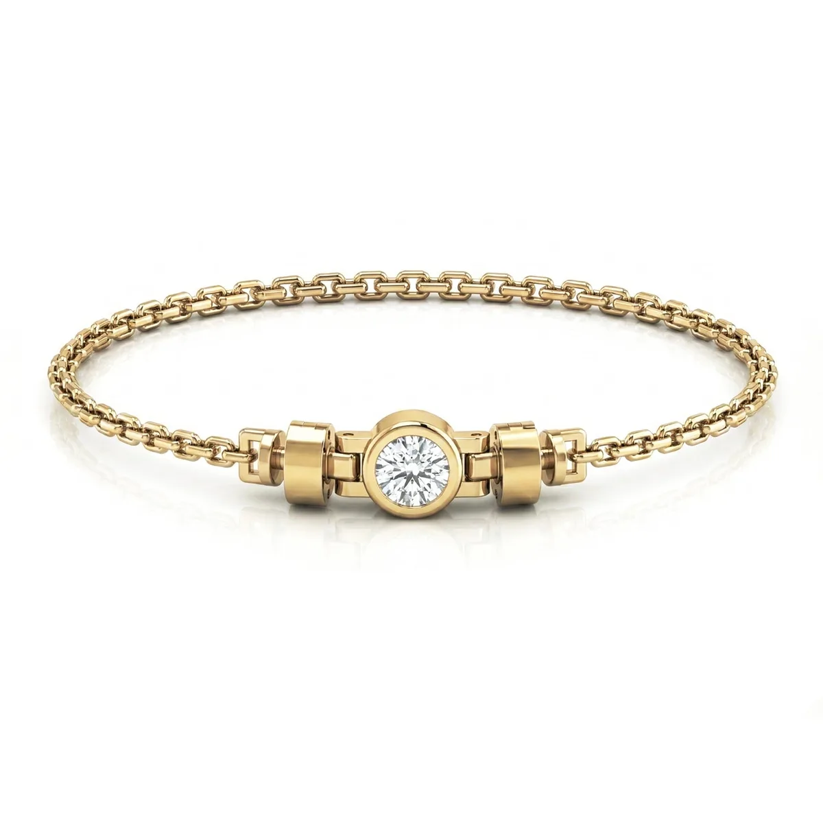 Jubilee 1 carat Round Brilliant Diamond with gold chain links in 18 carat Yellow Gold, view 2 – Viktor Alexander