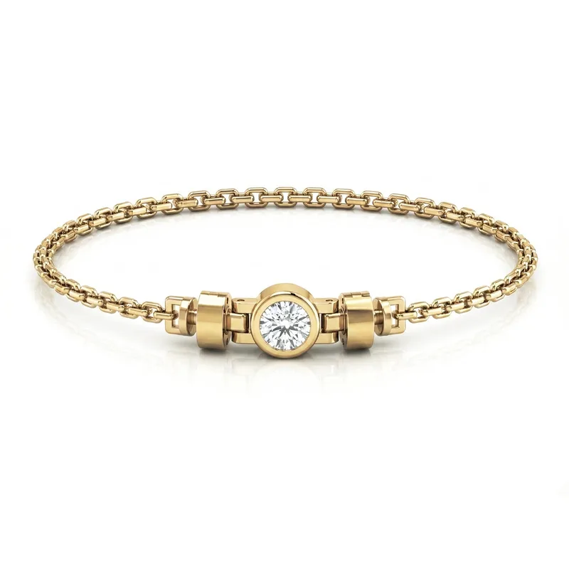 Jubilee 1 carat Round Brilliant Diamond with gold chain links in 18 carat Yellow Gold