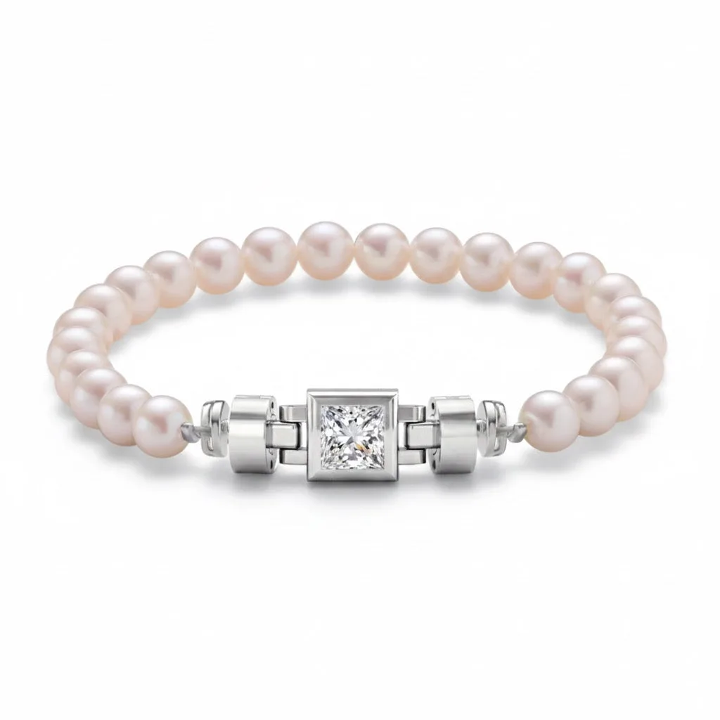 Jubilee 1 carat Princess Diamond with Natural 6mm Pearls in 18 carat Gold – Viktor Alexander