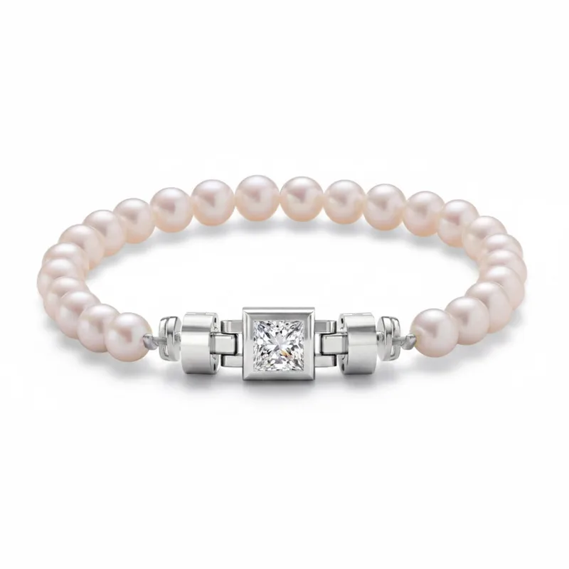 Jubilee 1 carat Princess Diamond with Natural 6mm Pearls in 18 carat Gold